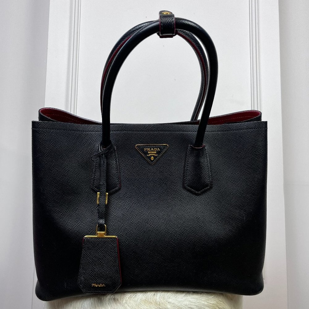 Prada Black Large Double Leather Tote